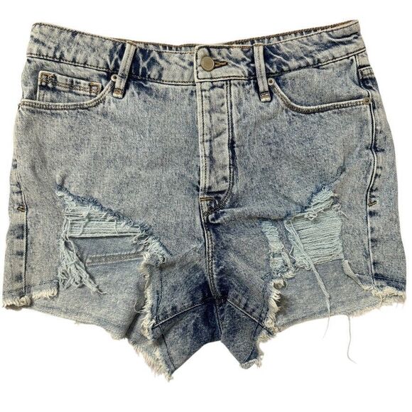 GOOD AMERICAN Womens Sz 8/29 Bombshell Distressed High Rise Stretch Denim Shorts - Picture 1 of 6